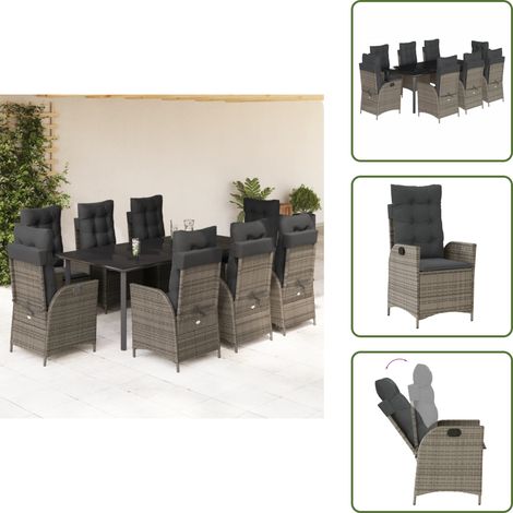 Cuscini da seduta - vidaXL Set da Pranzo da Giardino 9 pz con Cuscini in Polyrattan Grigio - Cuscini da schienale
