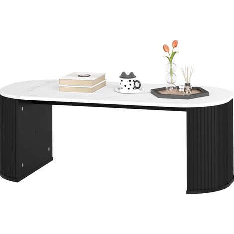 Table basse ovale, table d'appoint aspect effet marbre, coins arrondis pieds épais, 110 x 50 x 40 cm, noir (1/5)