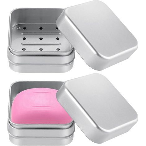 HONORNIC – Seifenschale, 2er-Set Seifenschalen aus Aluminium, Reiseseifenschale mit Abtropfschale, wasserdichter Seifenhalter aus reinem Aluminium (1/5)
