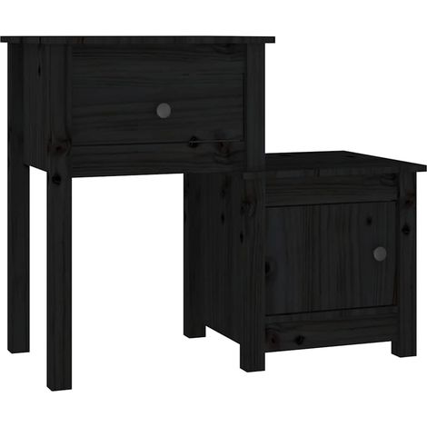 Maison Exclusive - Mesita de noche madera maciza de pino negro 79