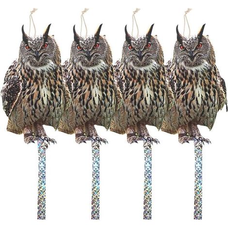 Lot de 4 Effaroucheur Oiseaux avec Bande Repulsive Anti Pigeon Répulsif Oiseaux, Carton Epouvantai Effrayeur D'oiseaux,Hiboux (1/5)