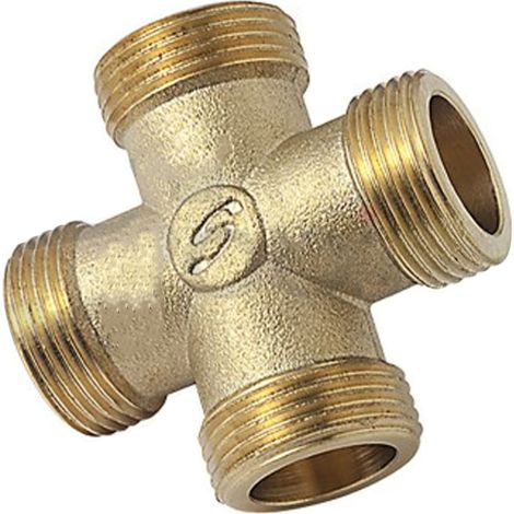 Arcanaute – Croix laiton mâle 3/4'' (20/27) – Raccord de robinetterie – Sorties 4 – Filetage 3/4'' pour installations sanitaires