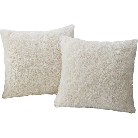 Housse De Coussin Décorative - Fourrure Synthétique - 45 x 45 cm - Noir - Pour Canapé Salon Chambre - Lot De 2