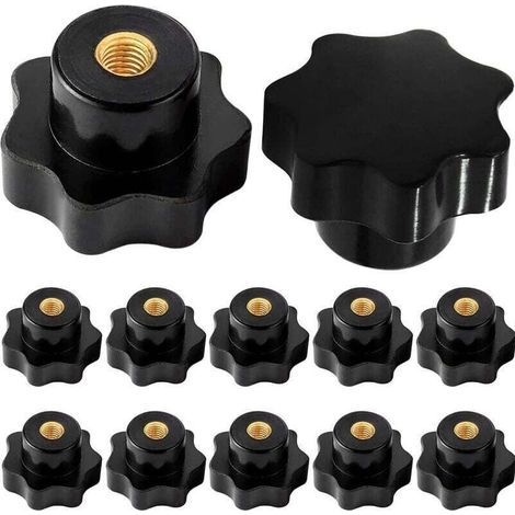 M6 Boutons en étoile, Vis à Femelle M6 Bouton de Serrage Filetage Moleté, pour Machine-outil équipement Mécanique, Plastique Noir, 10 Pièces (1/4)