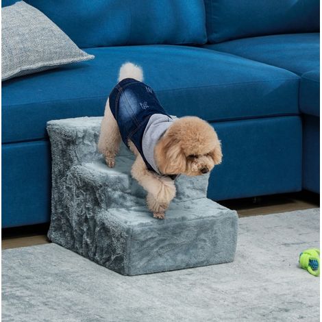 Escalera para mascotas de 3 peldaños de 35 cm para cama y sofá, peluche gris claro HAVRYA (1/4)