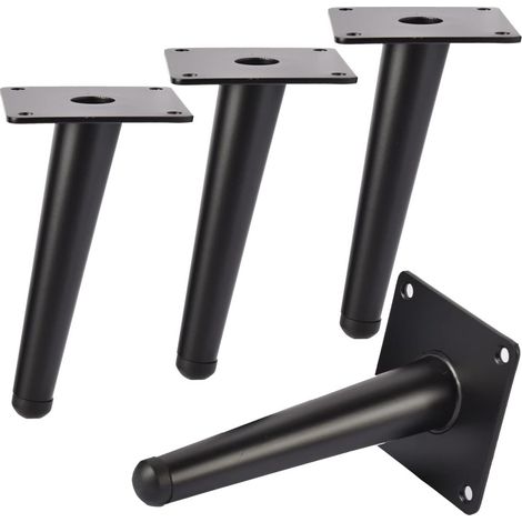 4 pièces - Pieds de meuble - Pieds de canapé - Petits pieds de meuble - 20 cm - Cône incliné - Fer - Avec plaque de fixation - Pour armoire, canapés - Noir - Accessoires pour pieds de meuble (1/4)