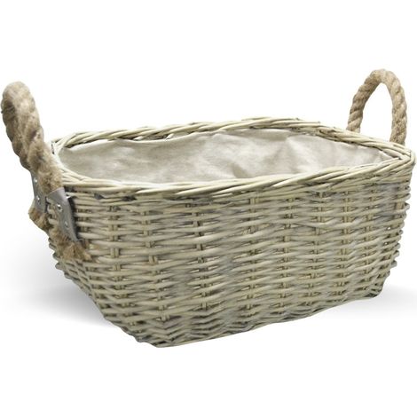 Cesta cestino portapane in vimini avorio con manici in juta cm 34 x 25 x h 14