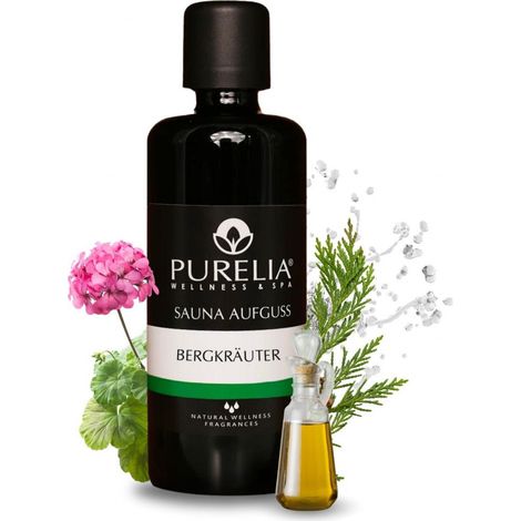 PURELIA Saunaaufguss Konzentrat Bergkräuter 100 ml natürlicher Sauna-aufguss - reine ätherische Öle (1/5)