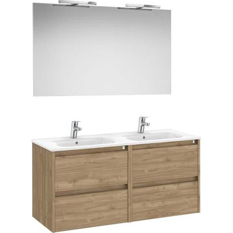 MUEBLE LAVABO 1200MM TENET 2 CAJONES + ESPEJO Y APLIQUE LED NOGAL