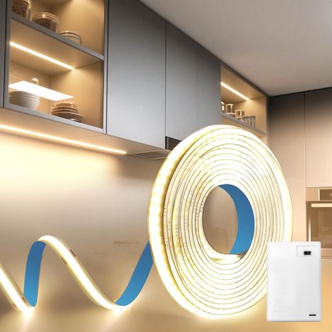 LED Strip Battery COB 1M 4000K Natural White 320LEDs/M 5V Battery Powered LED Strip Flexible Sticker Lighting Cuttable Furniture Shoe Bedroom Kitchen Wardrobe Stairs Decoration (1/5)