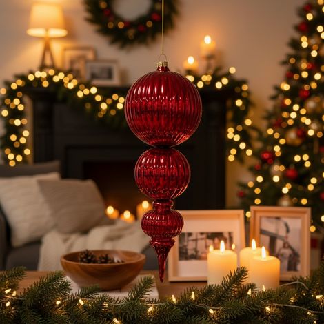 Pendente per albero di Natale laminato decorazioni natalizie, da 64 cm -Rosso (1/5)