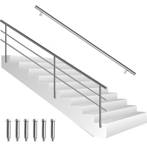 TolleTour Handlauf Edelstahl 200 cm Ø42 mm, 304 Edelstahl Treppengeländer zur Wandmontage, gebürstet für Treppen Balkon Terrasse Innen Außen (1/5)