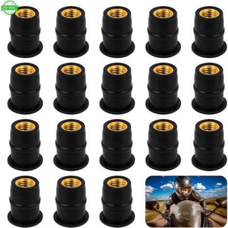 M5 Well Nut 20 Stück Motorrad-Windschutzscheibenmutter Gummi und Messing metrische Windschutzscheibenschraube Windschutzscheibenschraube für Motorradkarosserie ATV