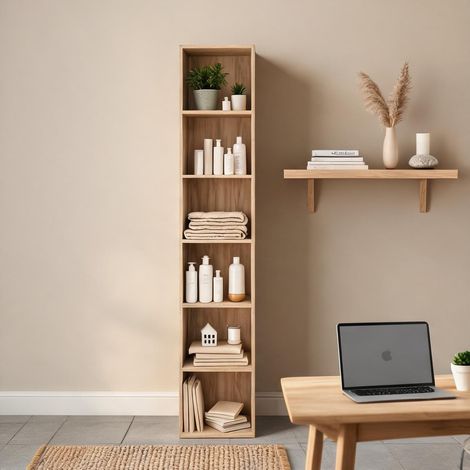 Étagère colonne 6 compartiments chêne MDF et panneaux oak (1/5)