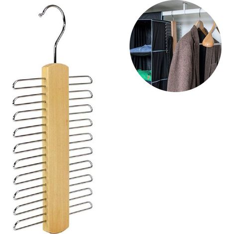 Porte-cravates et ceintures en bois, support rotatif en bois avec 20 crochets et finition antidérapante, coloris bois. (1/5)
