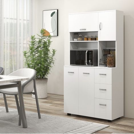 Mueble auxiliar de cocina (89x39.5x168 cm), con 3 cajones, 2 armarios, 3 estantes, madera, blanco (1/5)