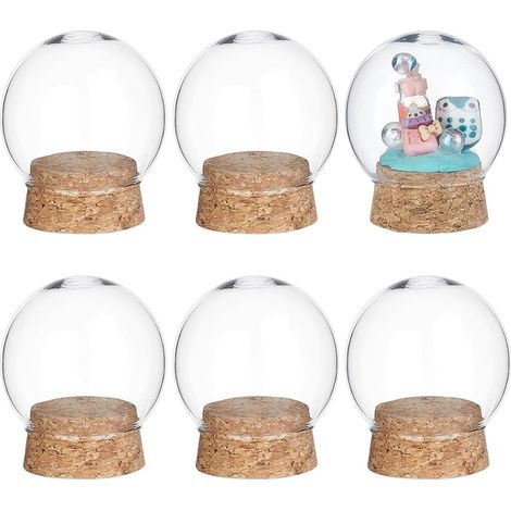 6 Pcs Couvercle de Dôme en Verre Décoratif, 5x6cm Cloche Dôme de Présentation en Verre Transparent avec Base en Bois pour Centres de Table Plantes Roches Spécimens Décorations Artisanat (1/5)