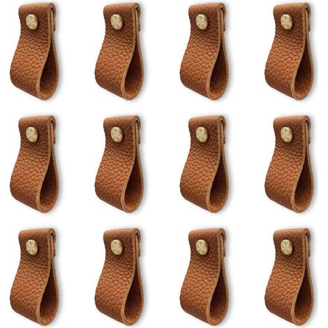 Paquete de 12 tiradores para armario de cocina, tiradores de cuero para muebles, tiradores de puerta con tuercas, perillas anticolisión para cajón de armario, cómoda, bonito regalo, color marrón