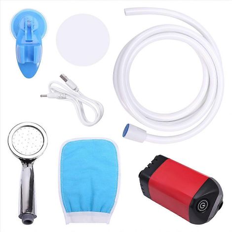 Douche portable de camping avec pompe électrique étanche IPX7, pour douche en extérieur, randonnée et voyage, rechargeable et pratique. (1/5)