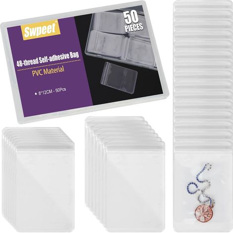 Lot de 50 sacs à bijoux en PVC transparent épais de 8,0 × 11,9 cm, auto-adhésifs, organisateur de bijoux de voyage portable, sacs de rangement de bijoux en plastique, sacs transparents à (1/5)