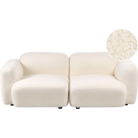 Canapé 3 Places Scandinave Dossier et Assise Rembourrés Pieds en Bois avec Embouts Tissu Bouclé Blanc Cassé Afoss