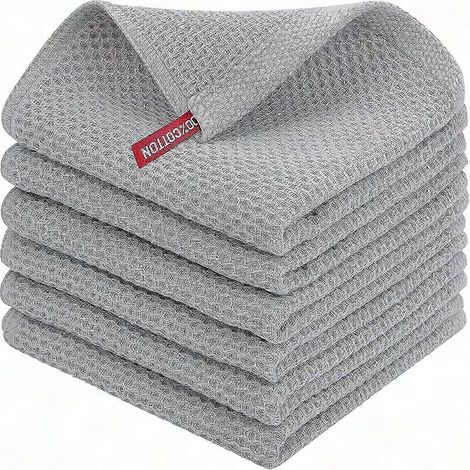 Set mit 6 Küchentüchern, 100% Baumwollfrottee, mit Aufhängeschlaufe, zum Abtrocknen von Geschirr und Reinigen, waschbar und saugfähig. (1/5)