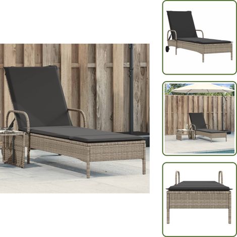 The Living Store Sonnenliege mit Rollen und Auflage Hellgrau Poly Rattan - Sonnenliege - Gartenliege - Relaxliege - Poolliege - Lounge Chair (1/5)