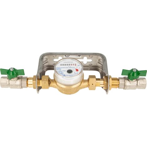 Einstrahlzähler ETK Kombi-Set (Kaltwasser) bis 30 Grad Länge 110 mm, inkl. Bügel Edelstahl, Kugelhähne 1/2 Zoll