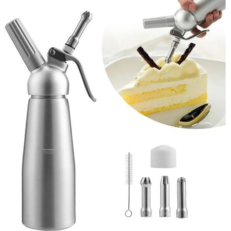 Distributeur de crème EINFEBEN, coupe-crème, siphon à crème, machine à crème, aluminium professionnel, buse à aiguille de polymérisation 0,5 L (1/4)