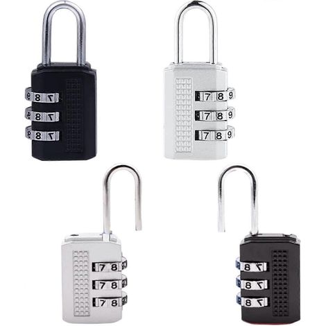 Cadenas à combinaison 4 pièces, code 3 chiffres, antirouille, pour abri de jardin, clôture ou cour. (1/5)