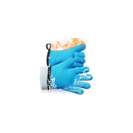 Küchenhandschuhe, doppellagige Topflappen aus Silikon und Baumwolle, wasserdicht und hitzebeständig, rutschfest, zum Kochen, Backen und Grillen (blau) – 2er-Pack – Crezuo