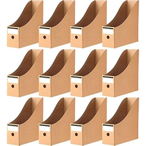 12 Pochettes de rangement pour magazines, 26 x 9 cm, carton kraft, organiseur de documents A4, classeur à tiroirs, pour bureau, école, maison (1/5)