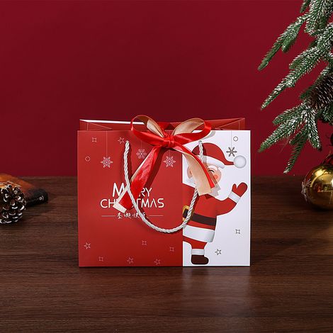 Sachets cadeaux de Noël 18 x 16 x 10 cm avec cordon de serrage, lot de 6, sachets pour emballer des friandises de Noël, en plastique (1/4)