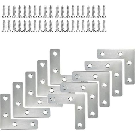 Équerres d'angle en acier inoxydable (lot de 10) — Équerres de fixation plates pour meubles, plaques de réparation en forme de L (vis incluses), 50 x 50 mm (1/5)