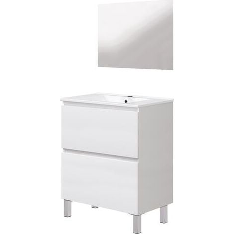 ONDEE - Mueble de baño sobre encimera LILA - 60cm - 2 Cajones - Blanco - Espejo