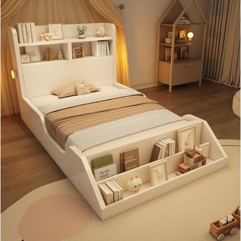 letto camera adulti 90x200 con libreria e luci OKMYHOME (1/5)