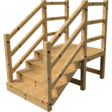 MILANO - Escalier en bois 4 marches H71 cm - avec contre-marches - Palier L120 x P116 cm - Rambardes escalier et palier des 2 côtés