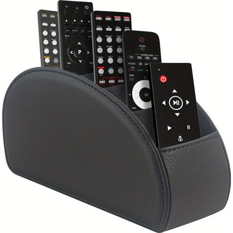 Étui à télécommandes à 5 compartiments, boîte de rangement en cuir PU pour télécommandes de télévision, noir (1/5)