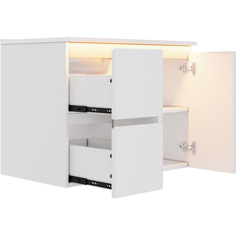 Mueble de baño suspendido 76 x 47 x 57 cm blanco con luz LED y lavabo cerámico (1/5)
