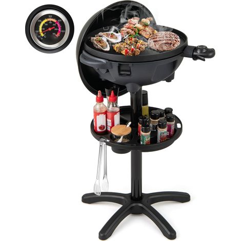 COSTWAY Electric BBQ Grill Indoor Outdoor Grill 2-Zone Non-Stick Grilling Plate