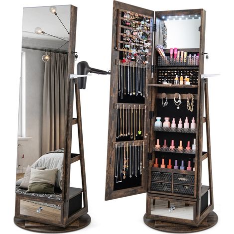 Mobile portagioie girevole 56 x 164 cm 108 pratici scomparti design elegante in MDF color noce 200019434