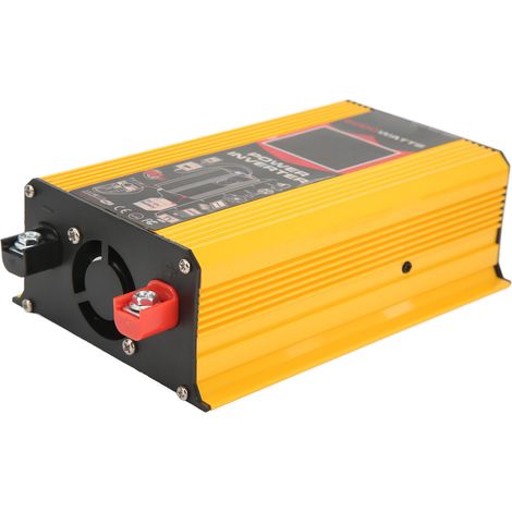 Convertisseur de courant à onde sinusoïdale modifiée pour voiture, avec écran LCD et double port USB, 12 V vers 110 V, compatible avec camping-cars et camions (jaune). (1/5)