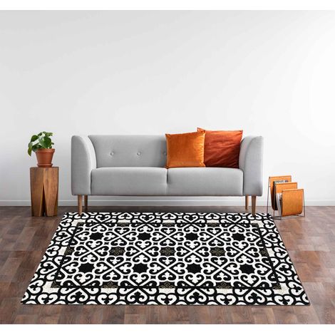 Tappeto Arredo Moderno Morbido in Ciniglia Ingresso Antiscivolo Prodotto Italiano Soggiorno Camera Salotto Disegni Piazzati Cotone Varie Misure Grande Arabic Nero - 160x240 cm (1/5)
