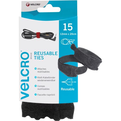 VELCRO Brand Fascette riapribili 12mm x 20cm x 15 Nero (1/3)