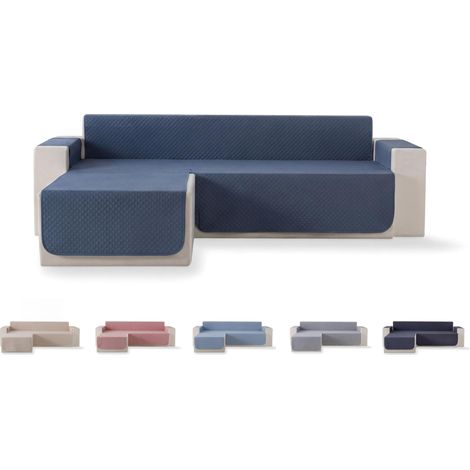 Housse de canapé matelassée à Losanges, Respirante, Facile à Nettoyer (Bleu-Gris, méridienne Gauche 240 cm) (1/5)