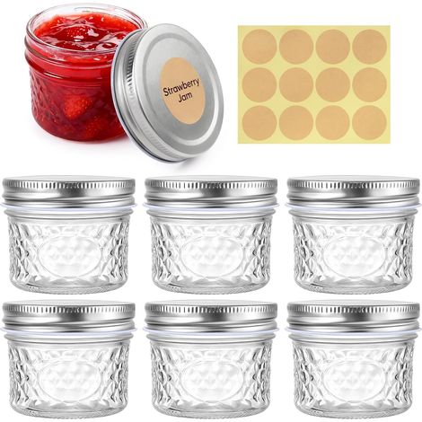 Mason Jar Lot de 6 pots à confiture avec couvercle à visser - 100 ml - Petits bocaux de conservation avec couvercle - Petits bocaux de conservation pour gelée, oats Overnight Oats, yaourt, céréales (1/5)