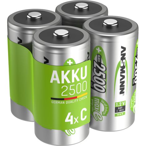 ANSMANN Akku C 2500mAh Baby NiMH 1,2V – 1000x wiederaufladbar (4 Stück)