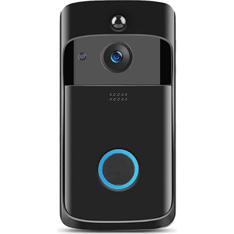 Sonnette vidéo intelligente sans fil 720P WiFi caméra de surveillance pour téléphone, interphone visuel avec audio, kit de sonnette connectée (noir) (1/5)