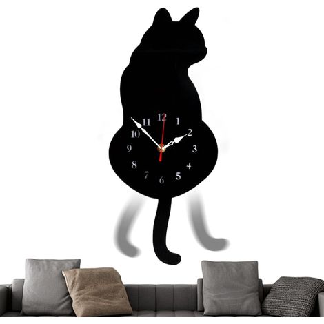 Horloge Murale Silencieuse Décoration Maison Multifonctionnelle Décoration  Horloge murale chat avec queue balancée pour chambre Appartement Salon Cuisine (1/5)