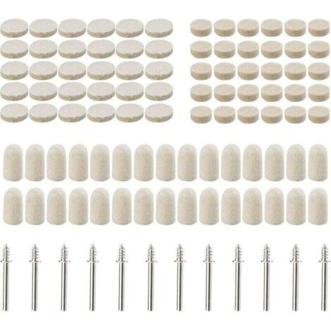 102 tampons de polissage en feutre de laine, Roue de polissage abrasif Pour accessoires - Outils rotatifs - Dimensions assorties 10/13/25 mm de diamètre..DEBUNS (1/2)